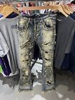 Valabasas Blue Washed Stacked Flared Distressed Denim Jeans Size 36