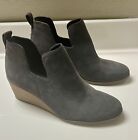 TOMS Kallie Grey Suede Wedge Heel Womens Size 9.5 Slip On Ankle Boots 10017537