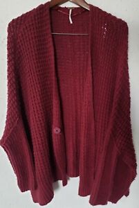 FREE PEOPLE Shawl Cardigan Sweater Womens Size Small S  Wool Blend Burgundy Knit