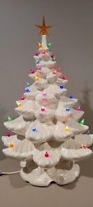 Vintage Ceramic Christmas Tree Pearl White Iridescent Lighted 19