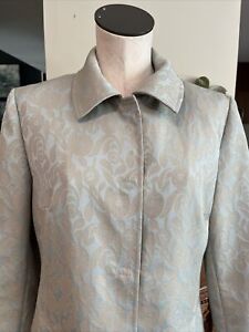 Gallery Women’s Medium Robin Egg Blue Floral Print Snap Front Trench Jacket