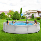 Round Above Ground Swimming Pool Patio Frame Pool W/ Pool Cover Iron Frame