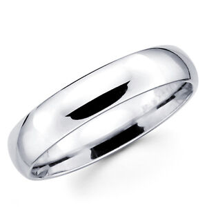 14K Solid White Gold 5mm Plain Men's and Women's Wedding Band Ring