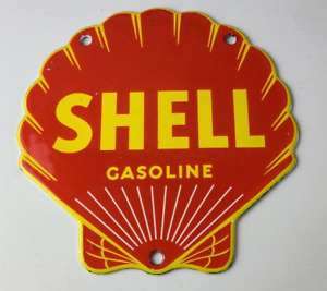 Vintage Shell Gasoline Sign - Gas Oil Pump Porcelain Small Man Cave Wall Sign