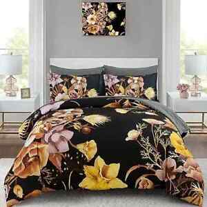 Floral Comforter Set 7 Piece Flower Bed in a Bag, Elegant Queen Size Yellow