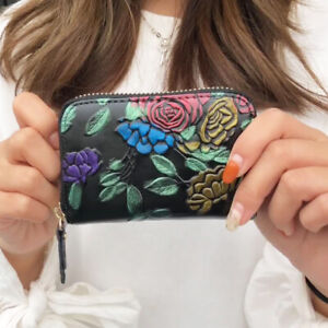 Womens Leather Credit Card Holder Wallet RFID Blocking Clutch Wallet Zip Handbag