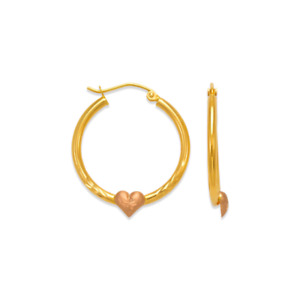 Solid 14k Gold Hoop Earrings with Heart