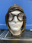 Antique WWII US Army Air Force Type A-11 Leather Pilot Helmet w/Round Goggles
