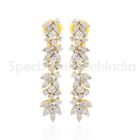 Natural H/SI Pave Diamond Dangle Earrings 14k Yellow Gold Birthday Gift 1.86 Ct.