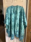Women's Shawl Wrap Cape Poncho Shrug, Turquoise Fleece, for Indoors, outdoors