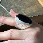 925k Large Onyx Ring, Men Silver Natural Large Black Onyx Ring , Men BİG Ring