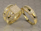 Real Moissanite 14k Yellow Gold Plated His & Her Wedding Trio Set Ring