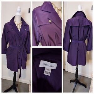 Calvin Klein Trench Coat Women XLarge Purple Rain Belted W/Buttons  0X