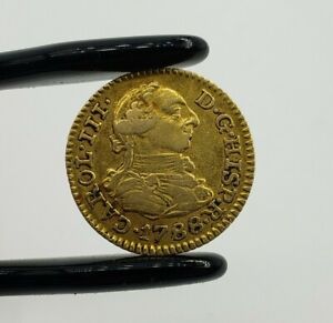 Gold Coin 1788 Spain Charles III 1/2 Escudo Spanish Colonial King Numismatic