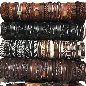 50/100 Wholesale Lot Hot Unisex Handmade Braided PU Leather Bracelet Wristband