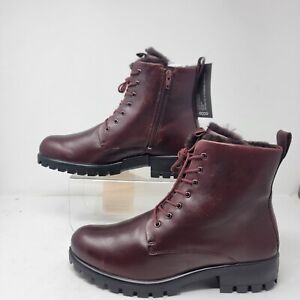 Ecco Womens EU 41 US Size 10 Shearling Line Burgundy Modtray Lace Up Boots