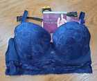 NWT Womens Adored Adore Me Payal LongLine Demi Navy Blue Lace Bra Size 40D