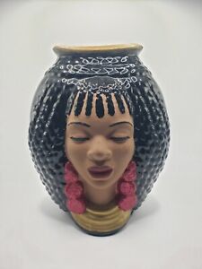 Vtg African American Woman Double Sided Bust Head Faces Pottery Vase Handpainted