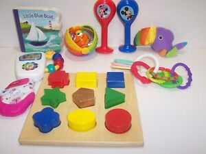 Lot Of 9 Baby Toys Mixed Brands Developmental Toys Rattles Teethers Book Puzzle
