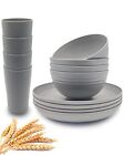 12-Pcs Wheat Straw Dinnerware Set Plates, Bowl Set and Cup Set Service for 4-