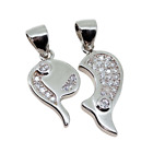 3.32 Gm CZ 925 Sterling Silver Couple heart Split Lover Charming Fine Pendant