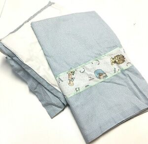 Precious Moments Baby Crib Skirt Dust Ruffle Blue Stipe Curtain Panel Set Custom