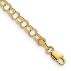Real 14K Yellow Gold Hollow Double Link Charm Bracelet; 7 inch; Lobster Clasp