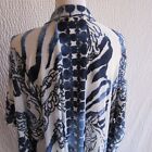 Blue White Textured Duster Cardigan Swim Cover Up Long Side Slits XL Oversized