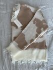 Women’s V- Neck Cow Print Distressed Sweater NWT White And Brown