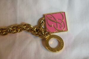 JG-097 Estee Lauder Pink Logo Charm Bracelet Vintage 8.25-inches length