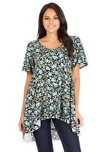 Women Floral Print Short Sleeve Blouse Tunic Top High-low Blouse S M L 1X 2X 3X