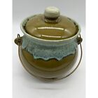 Vintage USA Hull Pottery Bean Pot Drip Glaze with Handle Green