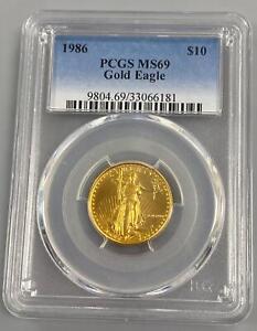 1986 US 1/4ozt Gold $10 Eagle Coin PCGS MS69 better date L18505