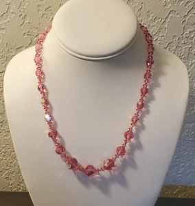 Vintage Pink Aurora Borealis Crystal Necklace 18