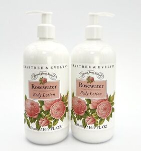 Crabtree Evelyn Rosewater Body Lotion Lot x 2 16.9 OZ Large w/Pump