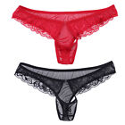 US Men Lace Open Front Thong Underwear Sissy Trim Panties Lingerie Under-panties