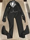 Mens Full Body Black Tuxedo Leotard Jock Zentai Shiny Spandex Suit Bodysuit S