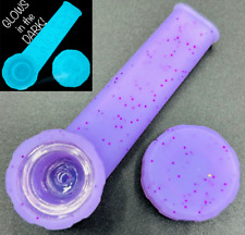 Silicone Smoking Pipe with Glass Bowl & Cap Lid | Purple Sparkle GLOWS