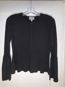 Pure Collection Black Peplum Flute Sleeve Cashmere Cardigan Sweater size 4 b573