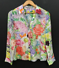 Alice + Olivia Eloise Silk Button Down Blouse Multicolor Floral Print Top Size M