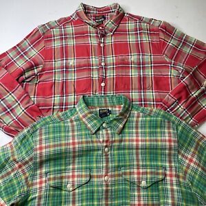 Lot Vintage Ralph Lauren Rugby Flannel Shirt Plaid Cotton Button Down Mens XL