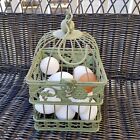 Decorative Bird Cage Metal Green 9in tall x 6in sq.  hanging hook, egg holder