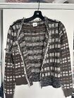CABI Muliticolor Plaid  Cardigan Open Front Sweater Mini Fringe Size XS Cotton