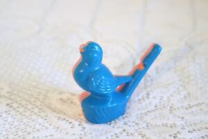 Plastic Toy Bird Singing Water Whistles 1970's Blue Coral & Yellow Hong Kong 2CT