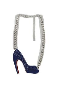 Sexy Women Fashion Jewelry Silver Chain Necklace Blue Stiletto Pump Shoe Pendant