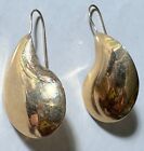 14K Gold Paisley Shaped Teardrop Earrings On Thin Wire 1.1 Grams - Signed G-149