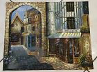 New ListingSigned C. Esther Cobblestone Street Restaurant Village Oil Painting On Canvas