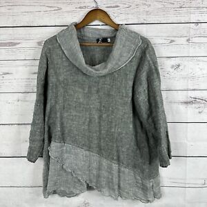 Fenini Shirt Womens XL Gray Linen Textured Boxy Artsy USA Lagenlook