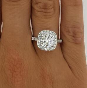 2.55 Ct Halo Pave Round Cut Diamond Engagement Ring VS1 G White Gold 18k Treated