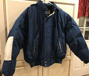 Vintage Members Only Passport Down Men Puffer Jacket BLUE Size 44 Plaid Lined
